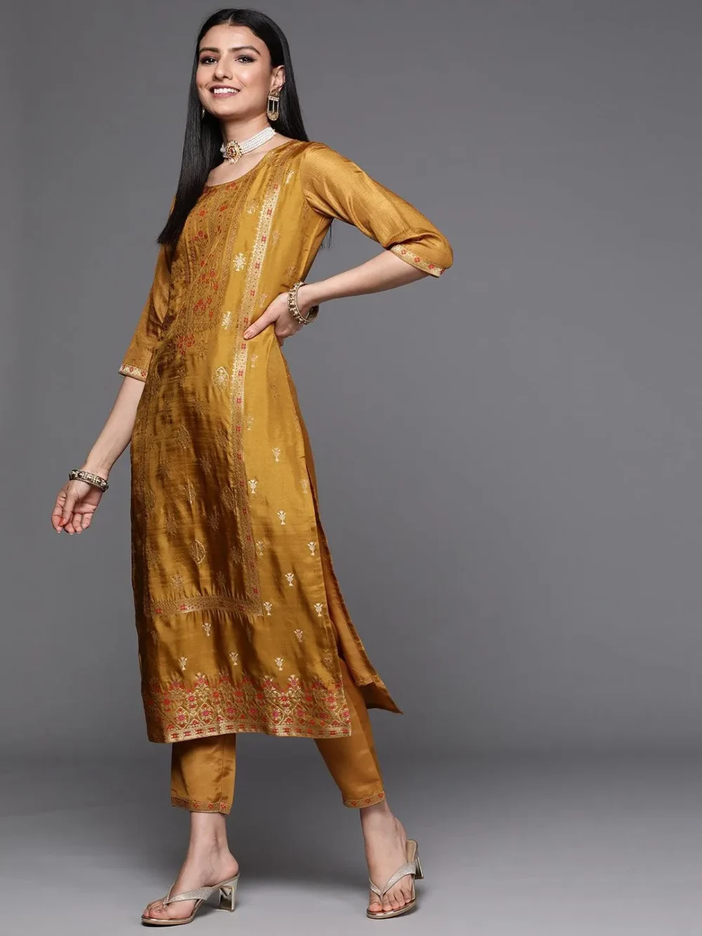Mustard Antique Designer Suit - Image 3