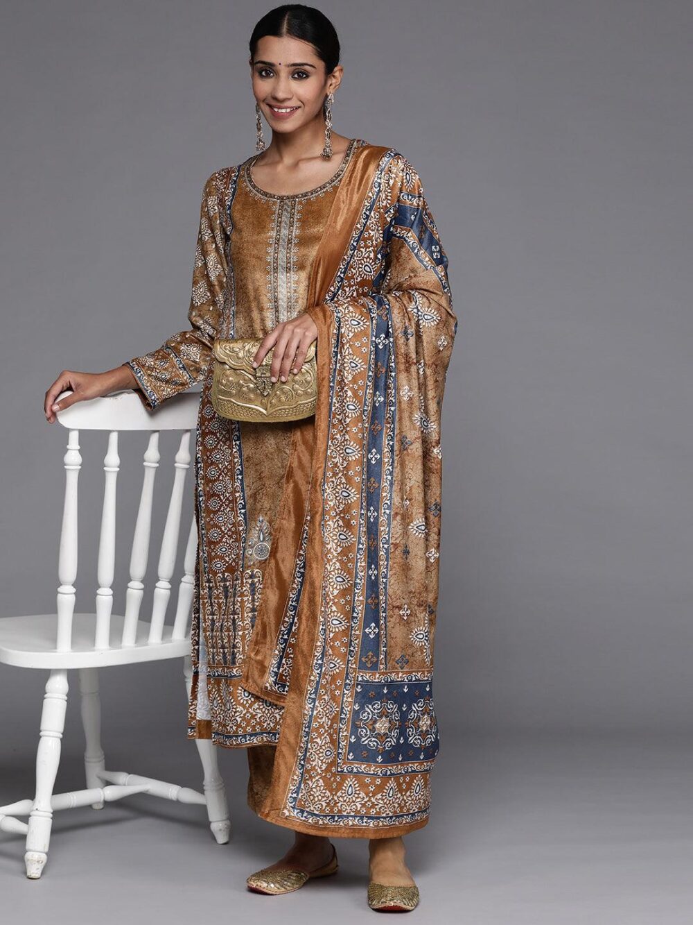 Yellow With Blue Embroidery Designer Suit - Image 3