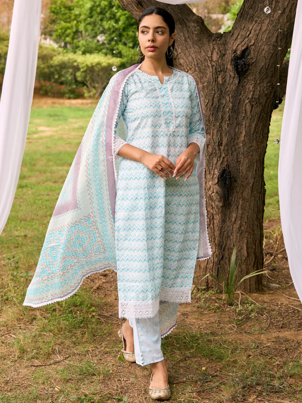 Blue Embroidered Suit