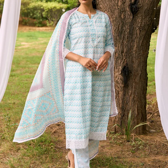 Blue Embroidered Suit