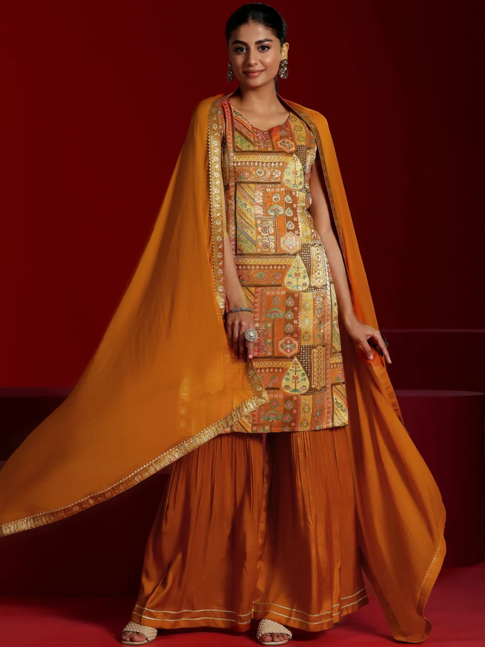 Orange Colour Embroidery Suit Set