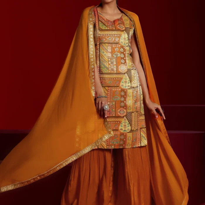 Orange Colour Embroidery Suit Set