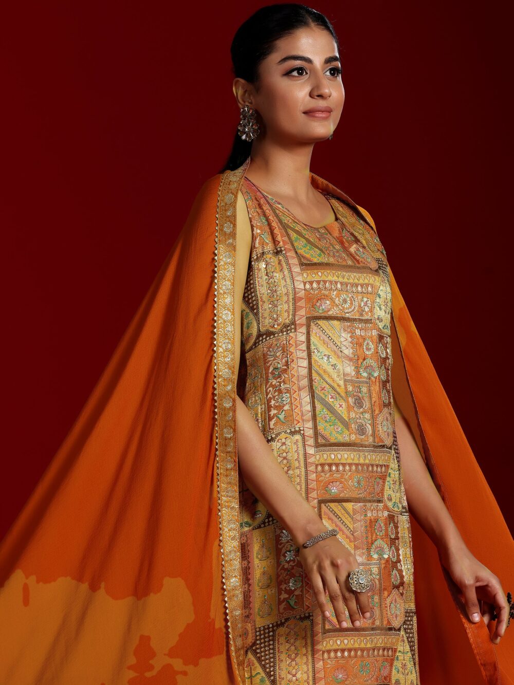 Orange Colour Embroidery Suit Set - Image 4