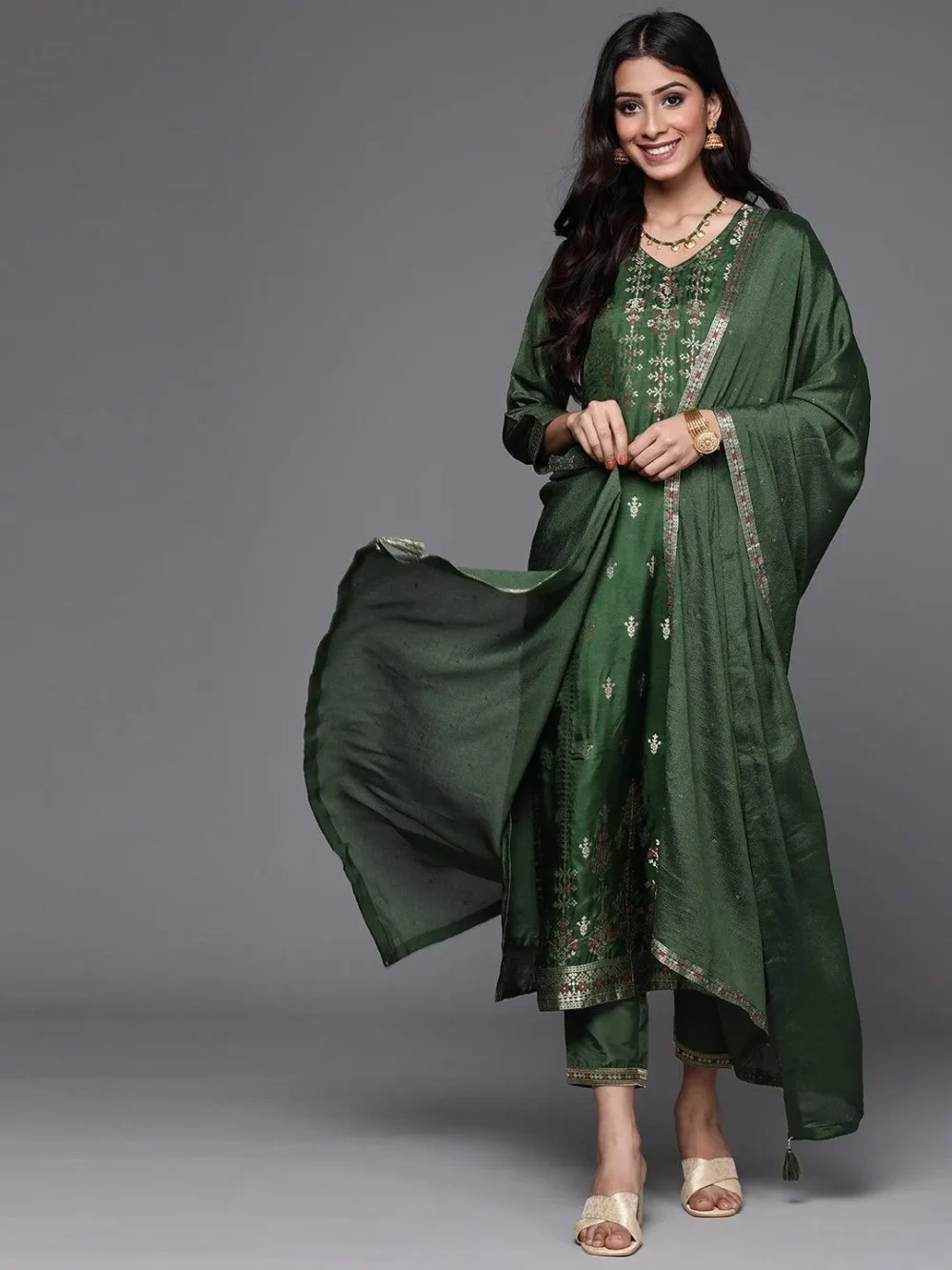 Women's Green Designer Suit 2 Piece - Image 2