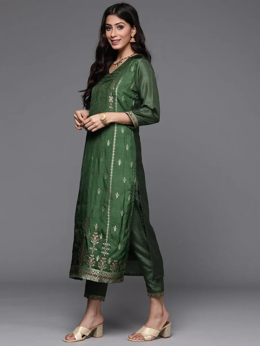 Women's Green Designer Suit 2 Piece - Image 3