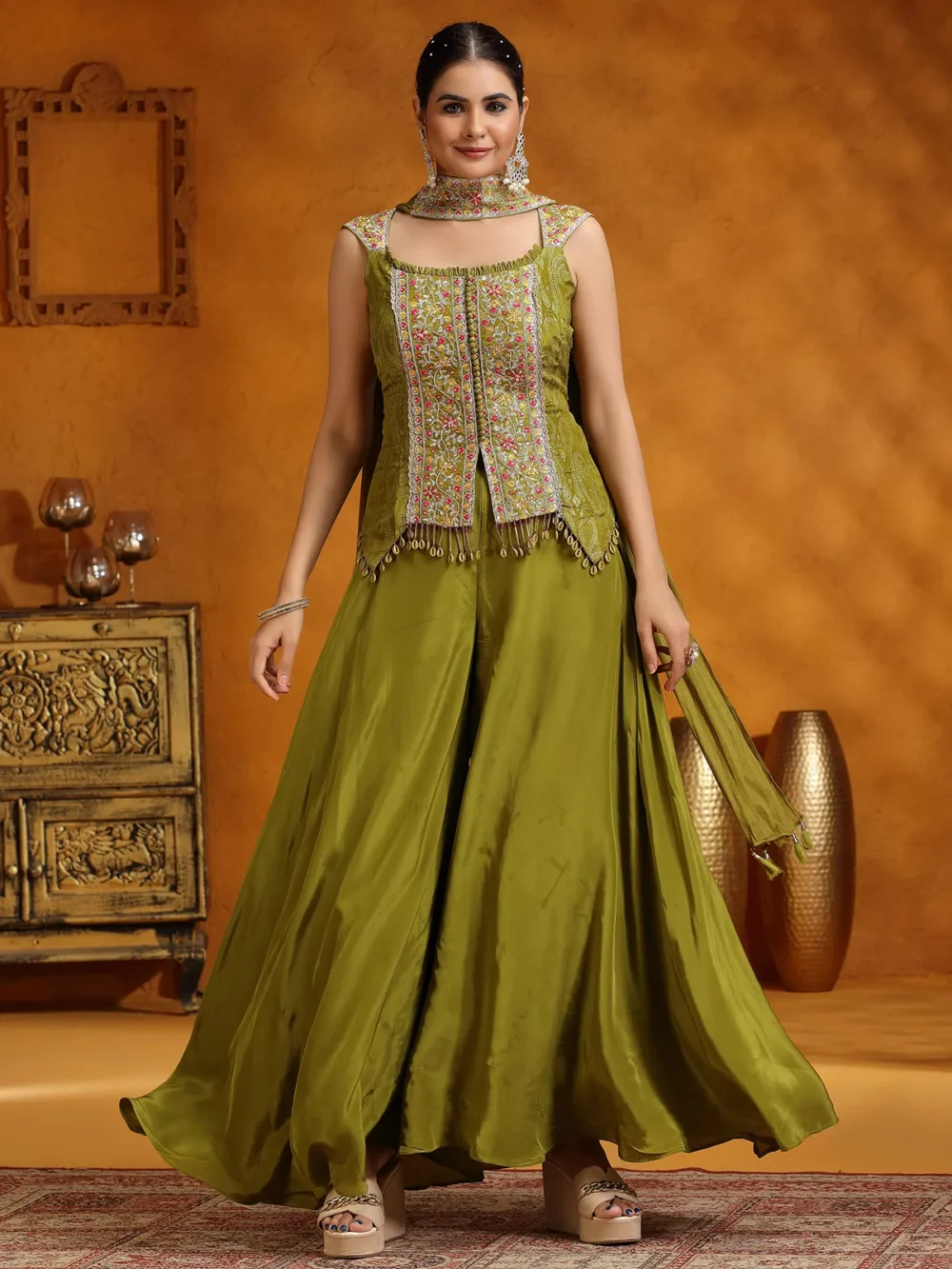 Women's Designer Suit Olive Green Colour
