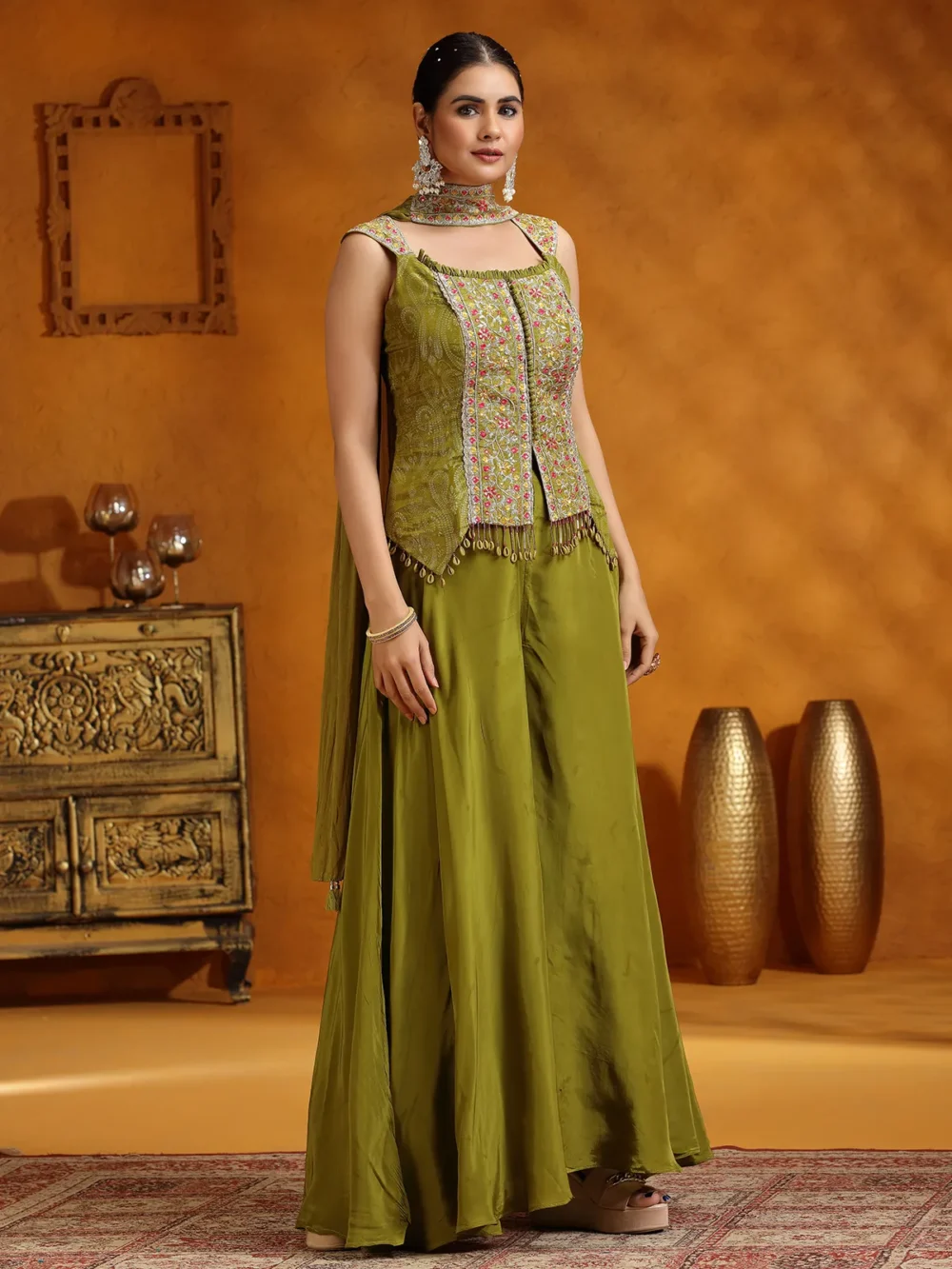 Women's Designer Suit Olive Green Colour - Image 3