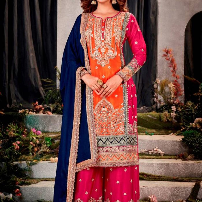 Women's Designer Suit Orange Colour Hand Crafted